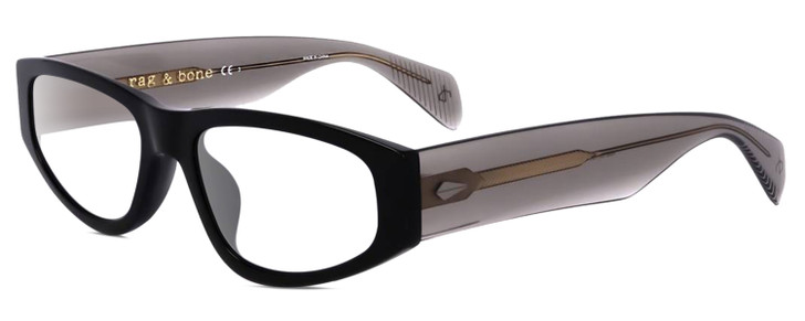Profile View of Rag&Bone 1047 Designer Reading Eye Glasses in Black Grey Crystal Unisex Oval Full Rim Acetate 55 mm
