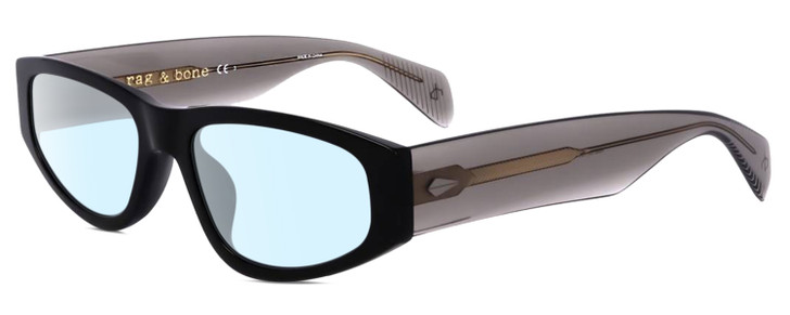 Profile View of Rag&Bone 1047 Designer Blue Light Blocking Eyeglasses in Black Grey Crystal Unisex Oval Full Rim Acetate 55 mm