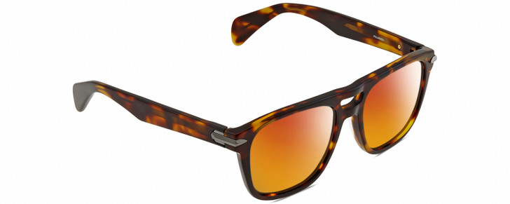 Profile View of Rag&Bone 5005 Designer Polarized Sunglasses with Custom Cut Red Mirror Lenses in Dark Havana Tortoise Brown Gold Unisex Pilot Full Rim Acetate 53 mm