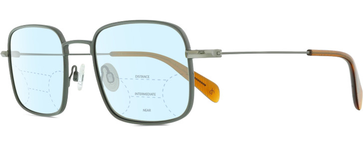 Profile View of Rag&Bone 5023 Designer Progressive Lens Blue Light Blocking Eyeglasses in Slate Grey Ruthenium Silver Brown Crystal Unisex Square Full Rim Metal 51 mm