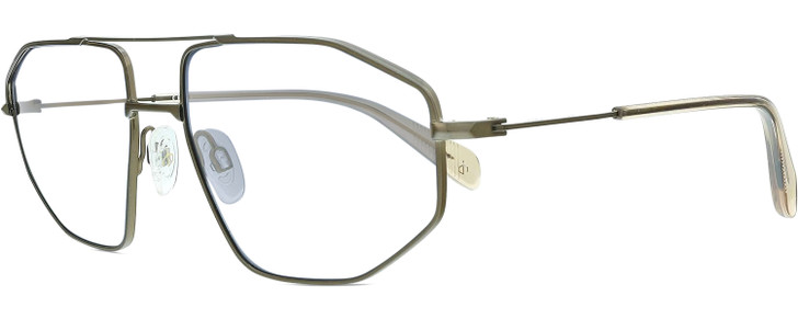 Profile View of Rag&Bone 5036 Designer Reading Eye Glasses with Custom Cut Powered Lenses in Antique Gold Light Brown Crystal Mens Pilot Full Rim Metal 57 mm
