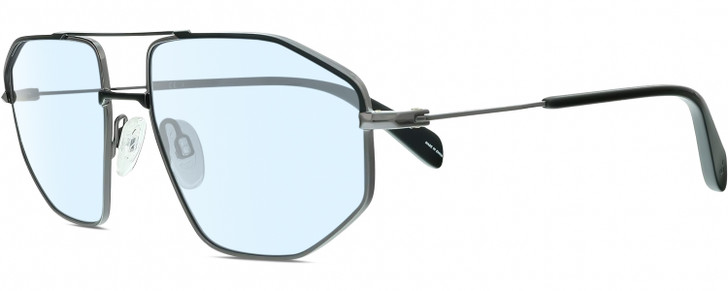 Profile View of Rag&Bone 5036 Designer Blue Light Blocking Eyeglasses in Black Ruthenium Silver Mens Pilot Full Rim Metal 57 mm