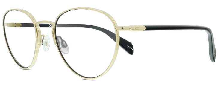 Profile View of Rag&Bone 1019 Logan Designer Reading Eye Glasses in Shiny Gold Black Black Ladies Panthos Full Rim Metal 52 mm