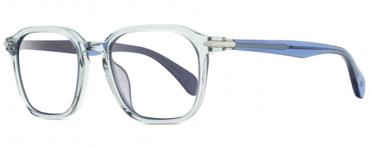 Profile View of Rag&Bone 5034 Parker Designer Reading Eye Glasses with Custom Cut Powered Lenses in Crystal Blue Grey Unisex Square Full Rim Acetate 52 mm
