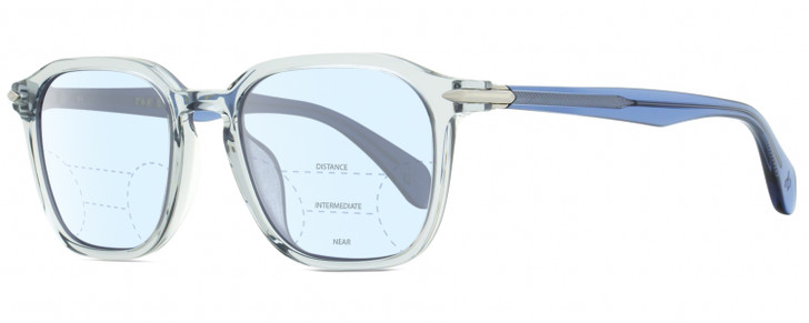 Profile View of Rag&Bone 5034 Parker Designer Progressive Lens Blue Light Blocking Eyeglasses in Crystal Blue Grey Unisex Square Full Rim Acetate 52 mm