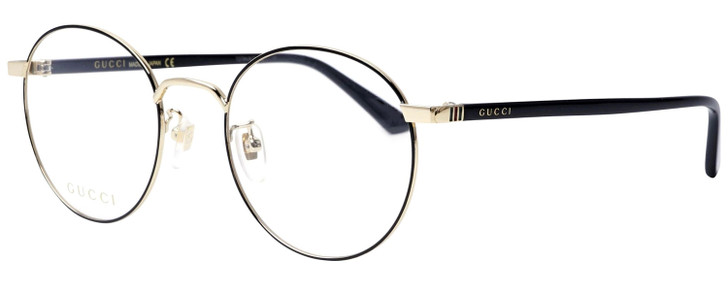 Profile View of GUCCI GG0297OK-003 Designer Bi-Focal Prescription Rx Eyeglasses in Gloss Black Gold Ladies Round Full Rim Metal 52 mm