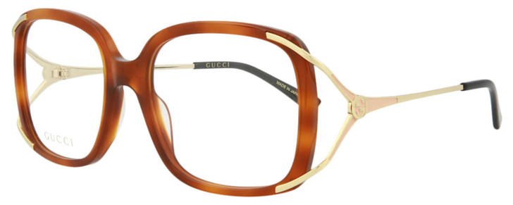 Profile View of GUCCI GG0648O-003 Women's Designer Reading Glasses Brown Havana Gold Black 55 mm