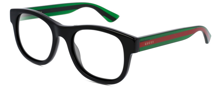 Profile View of GUCCI GG0003SN-006 Designer Progressive Lens Prescription Rx Eyeglasses in Gloss Black Green Crystal Red Unisex Panthos Full Rim Acetate 52 mm
