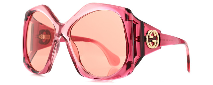 GUCCI GG0875S-003 Women's Oversized Sunglasses Burgundy Pink Crystal/Orange 62mm