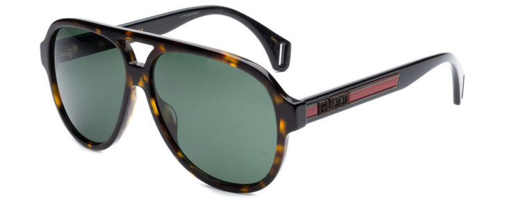 Profile View of GUCCI GG0463S-003 Unisex Aviator Sunglasses in Havana Brown Black Red/Green 58mm