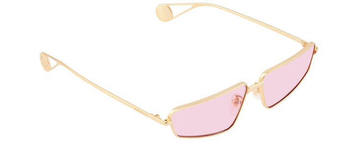 Profile View of GUCCI GG0537S-005 Unisex Trapezoidal Designer Sunglasses in Gold/Rose Pink 63 mm