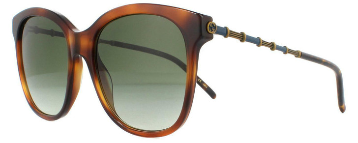 Profile View of GUCCI GG0654S-002 Women's Sunglasses Brown Havana Tortoise Blue Gold/Green 56 mm