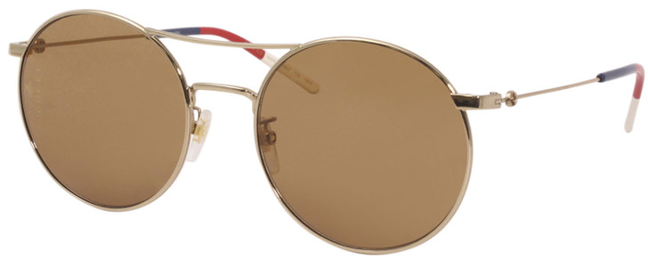 Profile View of GUCCI GG0680S-003 Unisex Round Designer Sunglass Gold Blue Red White/Brown 56 mm