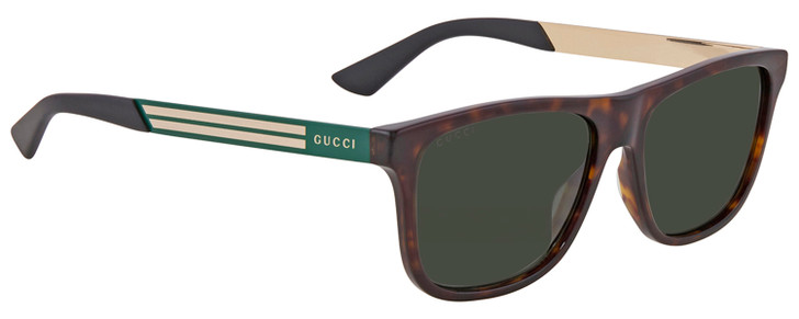 Profile View of GUCCI GG0687S-003 Mens Retro Designer Sunglasses in Brown Havana Gold/Green 57mm