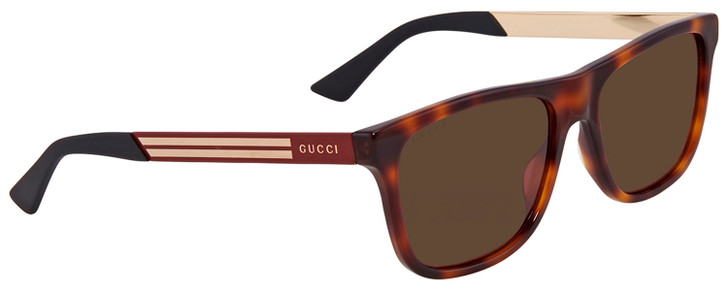 Profile View of GUCCI GG0687S-004 Men's Retro Sunglasses Brown Havana Red Gold Black/Auburn 57mm