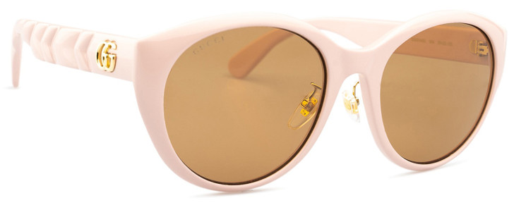 Profile View of GUCCI GG0814SK-004 Womens Round Designer Sunglasses in Pale Pink Gold/Brown 56mm