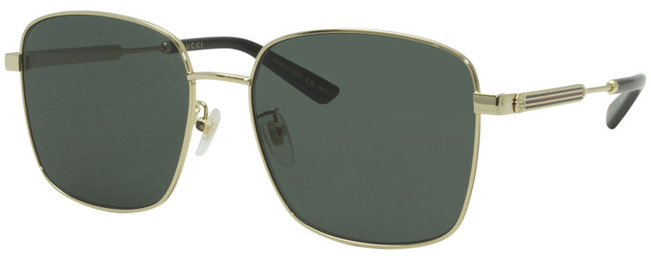 Profile View of GUCCI GG0852SK-001 Unisex Square Designer Sunglasses Shiny Gold Black/Green 58mm