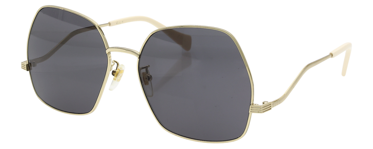 Profile View of GUCCI GG0972S-001 Women Hexagonal Designer Sunglasses Gold Ivory White/Grey 60mm