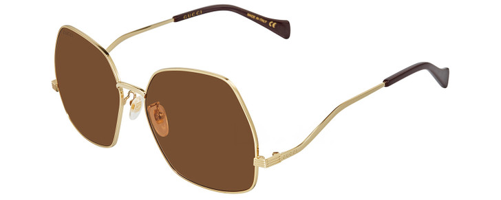 Profile View of GUCCI GG0972S-002 Women's Designer Sunglasses Gold Plum Purple/Amber Brown 60 mm