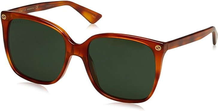 Profile View of GUCCI GG0022S Women's Cateye Sunglasses Crystal Havana Tortoise Brown Gold Logo/Green 57mm