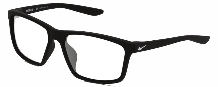 Profile View of NIKE Valiant-MI-010 Designer Reading Eye Glasses in Matte Black White Unisex Rectangular Full Rim Acetate 60 mm