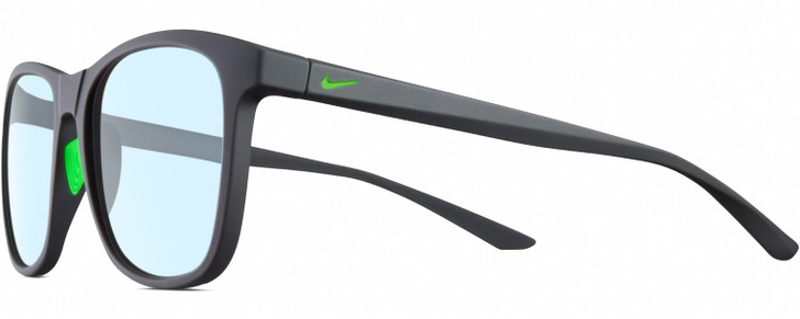 Profile View of NIKE Passage-EV1199-013 Designer Blue Light Blocking Eyeglasses in Matte Anthracite Grey Green Unisex Rectangular Full Rim Acetate 55 mm