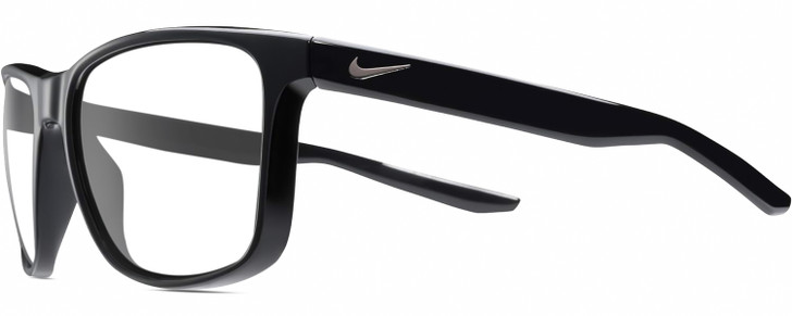 Profile View of NIKE Essent-Endvor-EV1122-001 Designer Single Vision Prescription Rx Eyeglasses in Gloss Black Silver Unisex Panthos Full Rim Acetate 57 mm