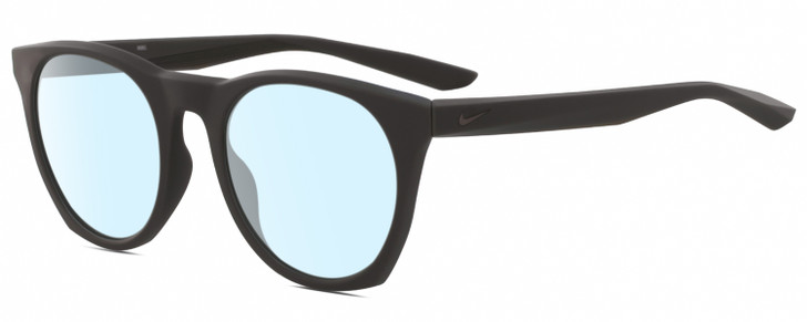 Profile View of NIKE Essent-Horizon-220 Designer Blue Light Blocking Eyeglasses in Matte Dark Grey Gunmetal Unisex Panthos Full Rim Acetate 51 mm