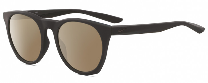 Profile View of NIKE Essent-Horizon-220 Designer Polarized Sunglasses with Custom Cut Amber Brown Lenses in Matte Dark Grey Gunmetal Unisex Panthos Full Rim Acetate 51 mm