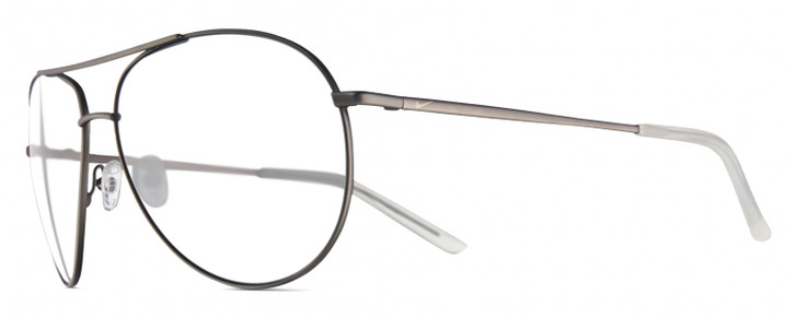 Profile View of NIKE Chance-EV1217-010 Designer Reading Eye Glasses in Metallic Gunmetal Grey Frosted Crystal Unisex Pilot Full Rim Metal 61 mm