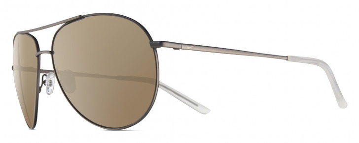 Profile View of NIKE Chance-EV1217-010 Designer Polarized Sunglasses with Custom Cut Amber Brown Lenses in Metallic Gunmetal Grey Frosted Crystal Unisex Pilot Full Rim Metal 61 mm