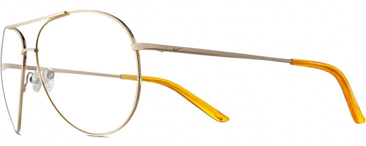 Profile View of NIKE Chance-EV1218-751 Designer Reading Eye Glasses with Custom Cut Powered Lenses in Shiny Gold Orange Crystal Unisex Pilot Full Rim Metal 61 mm