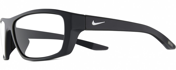 Profile View of NIKE Brazn-Boost-P-CT8177-060 Designer Reading Eye Glasses with Custom Cut Powered Lenses in Matte Anthracite Grey White Mens Rectangular Full Rim Acetate 57 mm