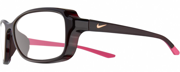 Profile View of NIKE Breeze-M-CT7890-233 Designer Reading Eye Glasses in Dark Burgundy Red Crystal Grey Hot Pink Ladies Oval Full Rim Acetate 57 mm