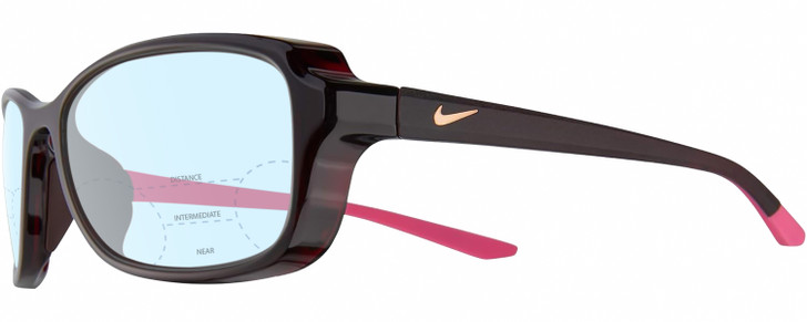 Profile View of NIKE Breeze-M-CT7890-233 Designer Progressive Lens Blue Light Blocking Eyeglasses in Dark Burgundy Red Crystal Grey Hot Pink Ladies Oval Full Rim Acetate 57 mm