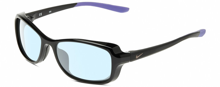 Profile View of NIKE Breeze-CT8031-010 Designer Blue Light Blocking Eyeglasses in Gloss Black Matte Purple Ladies Oval Full Rim Acetate 57 mm