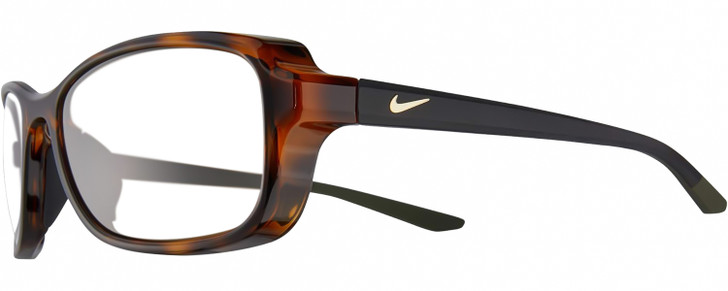 Profile View of NIKE Breeze-CT8031-220 Designer Reading Eye Glasses in Gloss Brown Tortoise Havana Black Grey Gold Ladies Oval Full Rim Acetate 57 mm