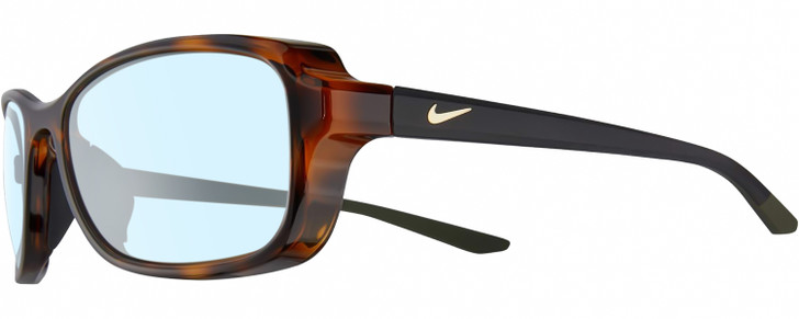 Profile View of NIKE Breeze-CT8031-220 Designer Blue Light Blocking Eyeglasses in Gloss Brown Tortoise Havana Black Grey Gold Ladies Oval Full Rim Acetate 57 mm