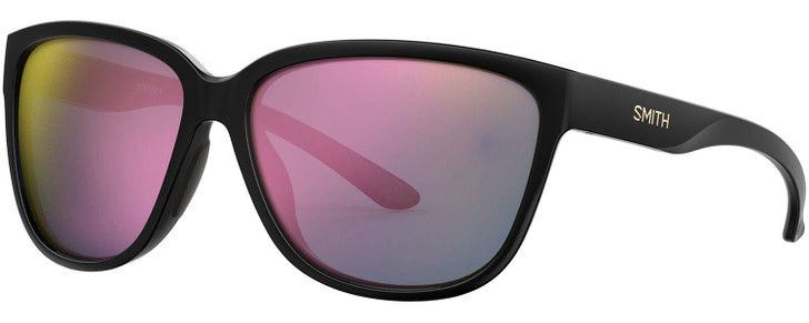 Profile View of Smith Optics Monterey Womens Sunglasses in Black/Rose Gold Mirror ChromaPop 58mm