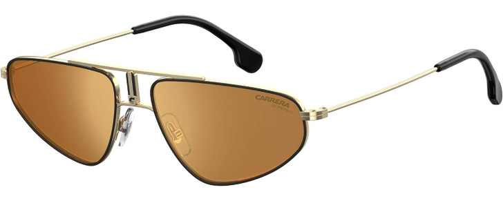 Profile View of Carrera 1021-S Unisex Trapezoid Designer Sunglasses Gold Black/Amber Brown 58 mm