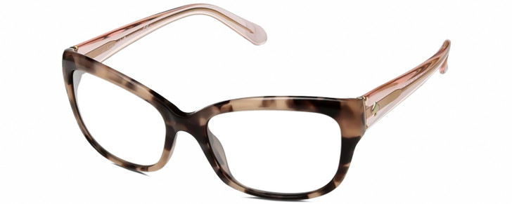 Profile View of Kate Spade JOHANNA Designer Reading Eye Glasses with Custom Cut Powered Lenses in Gloss Rose Brown Tortoise Havana Pink Crystal Ladies Cat Eye Full Rim Acetate 53 mm