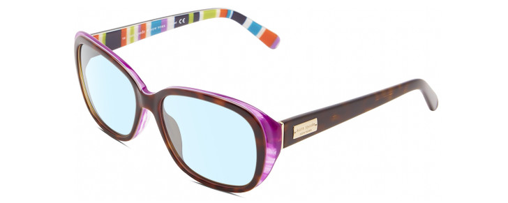 Profile View of Kate Spade HILDE Designer Blue Light Blocking Eyeglasses in Gloss Tortoise Havana Violet Purple Colorful Stripes Ladies Oval Full Rim Acetate 54 mm