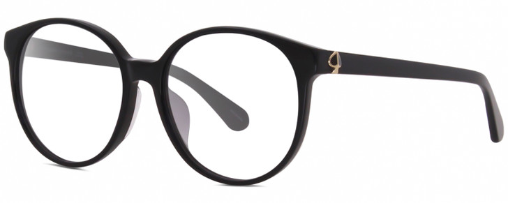 Profile View of Kate Spade ELIZA Designer Reading Eye Glasses in Gloss Black Gold Ladies Round Full Rim Acetate 55 mm