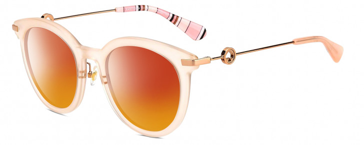 Profile View of Kate Spade KEESEY Designer Polarized Sunglasses with Custom Cut Red Mirror Lenses in Gloss Blush Pink Crystal Rose Gold Black Stripes Ladies Cat Eye Full Rim Acetate 53 mm