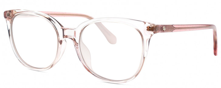 Profile View of Kate Spade ANDRIA Designer Reading Eye Glasses with Custom Cut Powered Lenses in Gloss Pink Crystal Sparkly Glitter Ladies Cat Eye Full Rim Acetate 51 mm