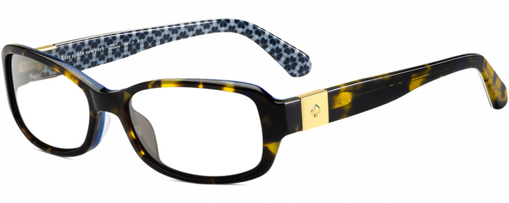 Profile View of Kate Spade PAXTON2 Designer Reading Eye Glasses in Dark Brown Tortoise Havana Gold Blue Floral Ladies Rectangular Full Rim Acetate 53 mm