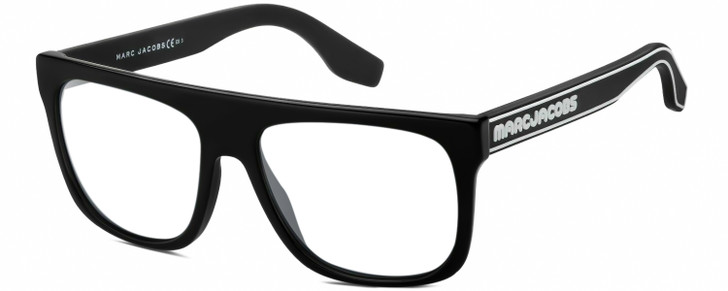 Profile View of Marc Jacobs 357/S Designer Progressive Lens Prescription Rx Eyeglasses in Gloss Black White Unisex Square Full Rim Acetate 56 mm
