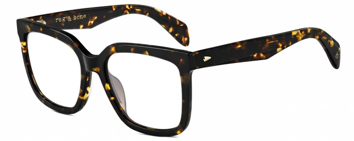 Profile View of Rag&Bone RNB1018/S Designer Reading Eye Glasses in Dark Tortoise Havana Brown Amber Gold Ladies Square Full Rim Acetate 56 mm