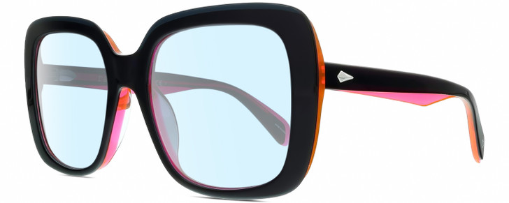 Profile View of Rag&Bone RNB1033/G/S Designer Blue Light Blocking Eyeglasses in Gloss Black Neon Orange-Pink Crystal Ladies Butterfly Full Rim Acetate 55 mm