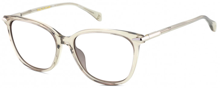 Profile View of Rag&Bone RNB1035/S Designer Progressive Lens Prescription Rx Eyeglasses in Light Moss Green Crystal Silver Ladies Square Full Rim Acetate 55 mm